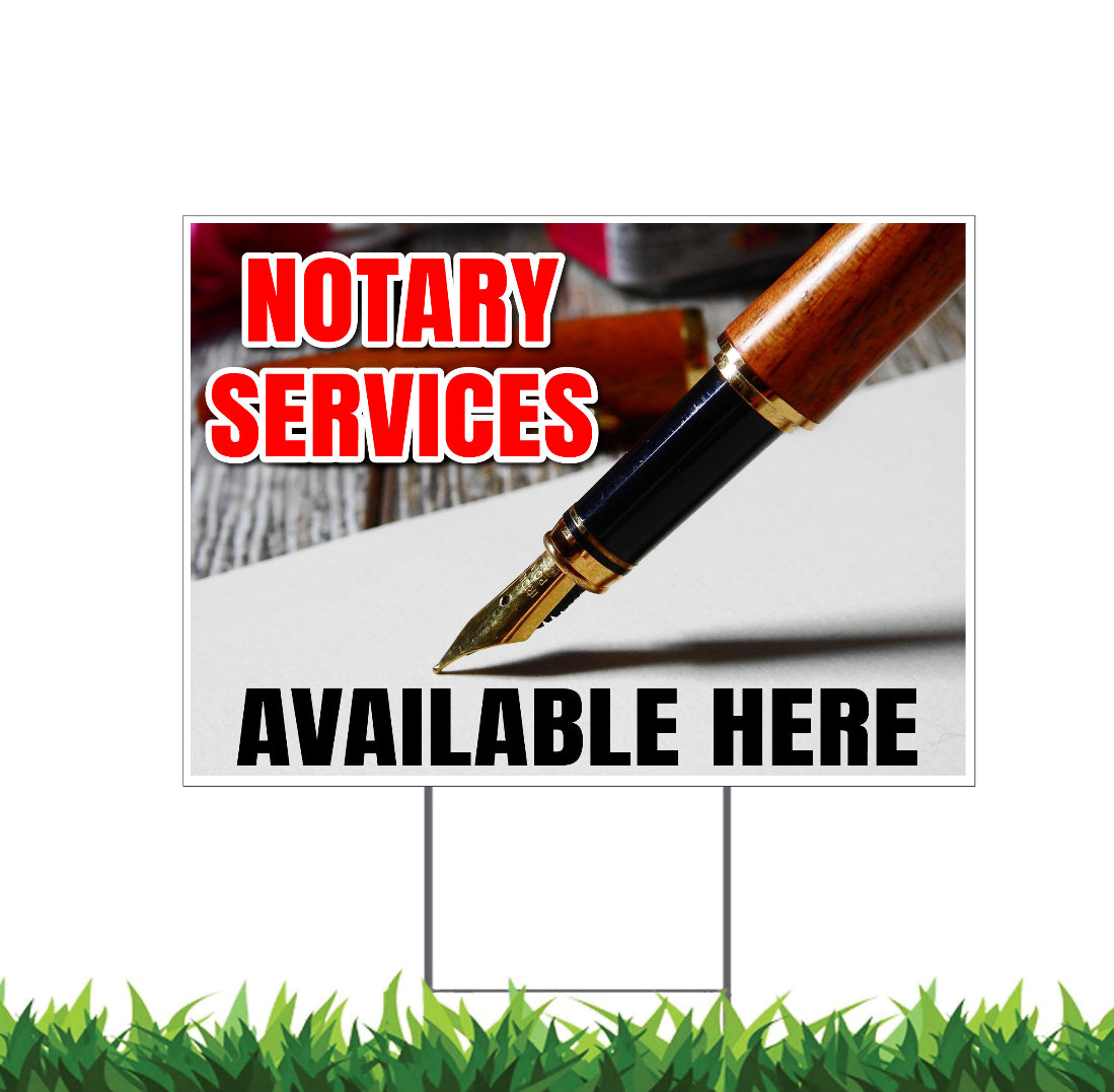 Notary Services, Notary Public Yard Sign, 18x12, 24x18, 36x24, Double Sided H-Stake Included, v3