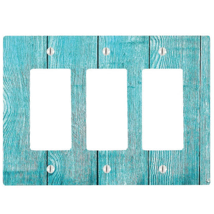 Blue Beach Wood 3 Gang Rocker Decorator Dimmer Wall Plate, 6.34 x 4.5 inches