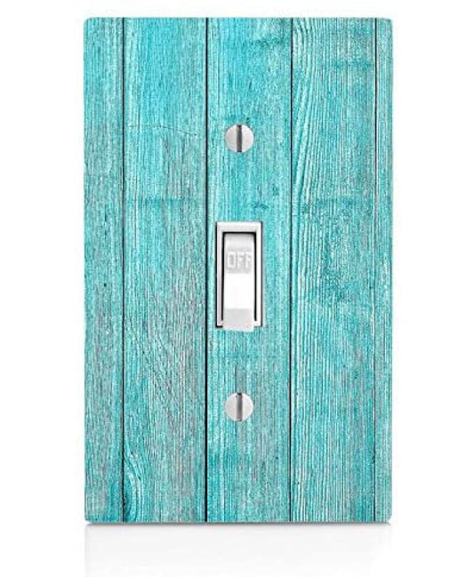 Blue Beach Wood, Plastic Single Toggle Light Plate Switch Wall Plate, 2.75 x 4.5 inches
