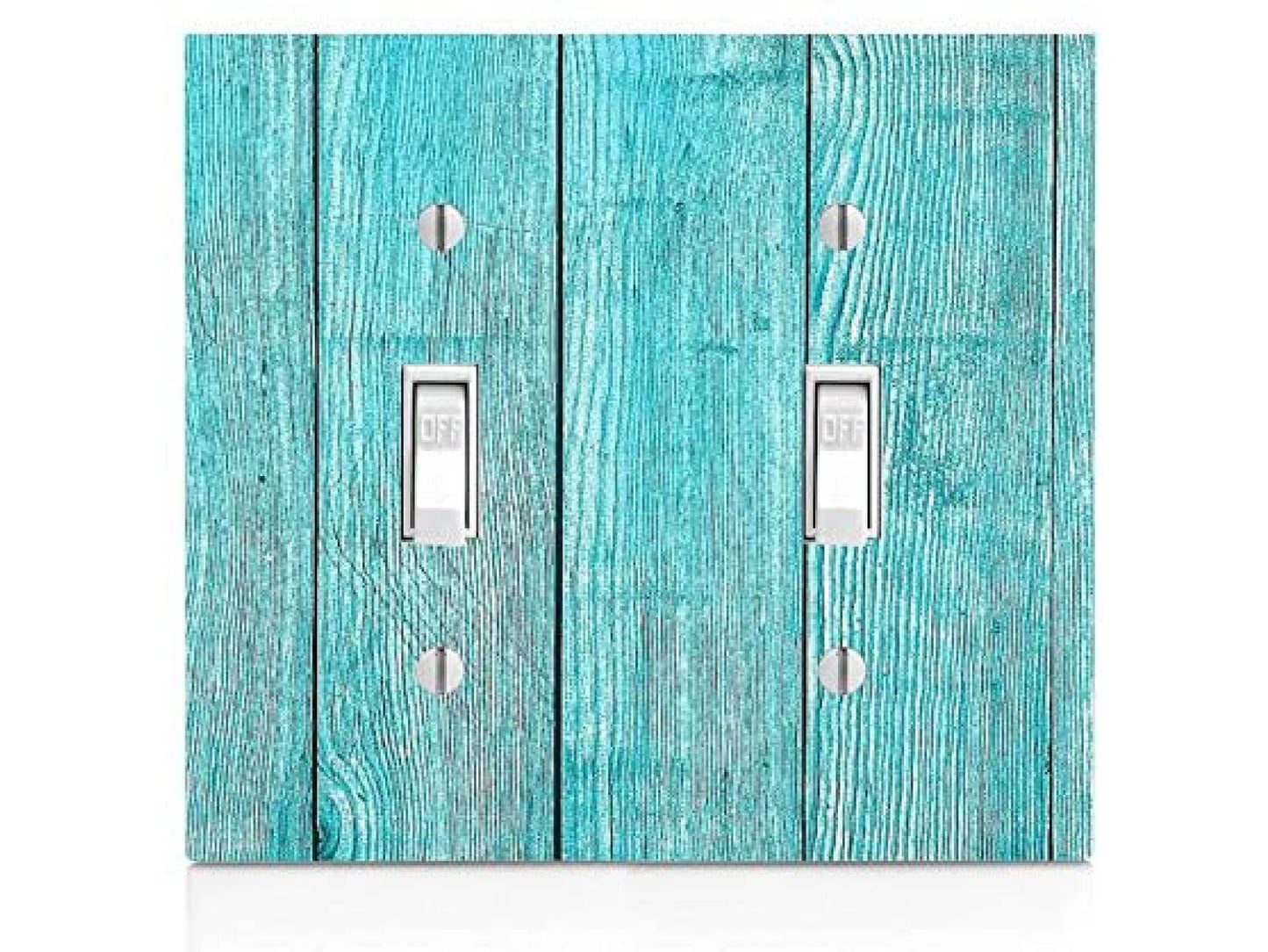 Blue Beach Wood, Plastic Double Gang Toggle Light Switch Wall Plate, 4.75 x 4.75 inches