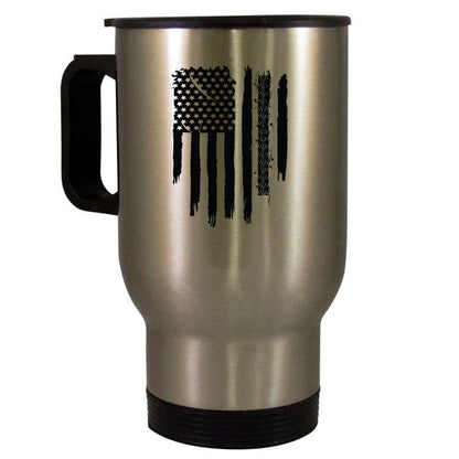 Dirt Bike American Flag Tire Tread Coffee Mug Travel Silver