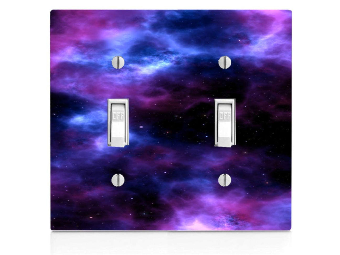 Galaxy Nebula Universe Space, Plastic Double Gang Toggle Light Switch Wall Plate, Black Purple, 4.75 x 4.75 inches
