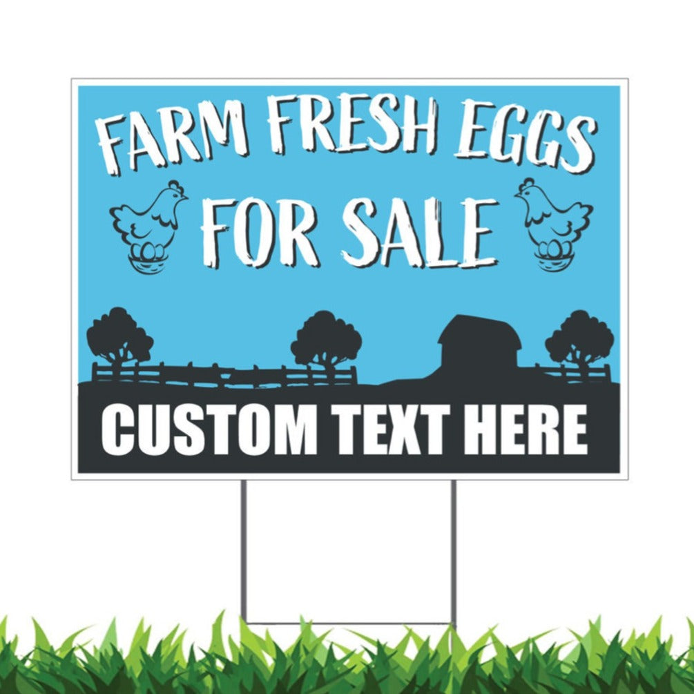 Custom Farm Fresh Eggs For Sale Yard Sign 24 x 36-inch (Outdoor, Weatherproof Corrugated Plastic) Metal H-Stake Included v2
