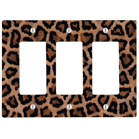 Leopard Print Design Pattern 3 Gang Rocker Decorator Dimmer Wall Plate, 6.34 x 4.5 inches