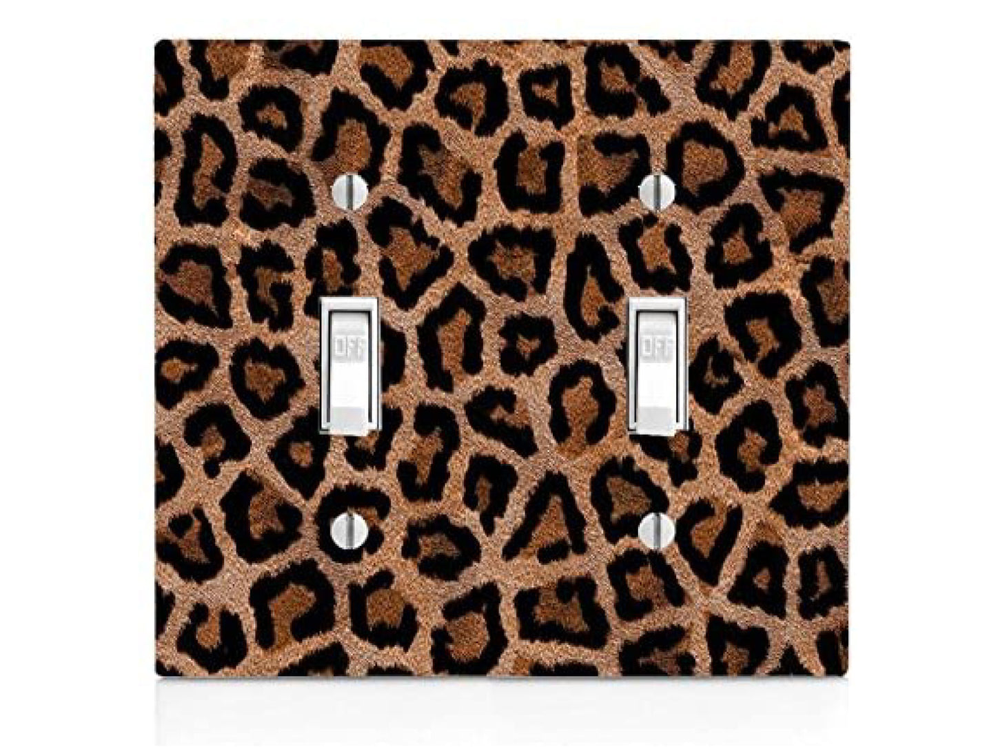 Leopard Print, Plastic Double Gang Toggle Light Switch Wall Plate, Brown Black, 4.75 x 4.75 inches