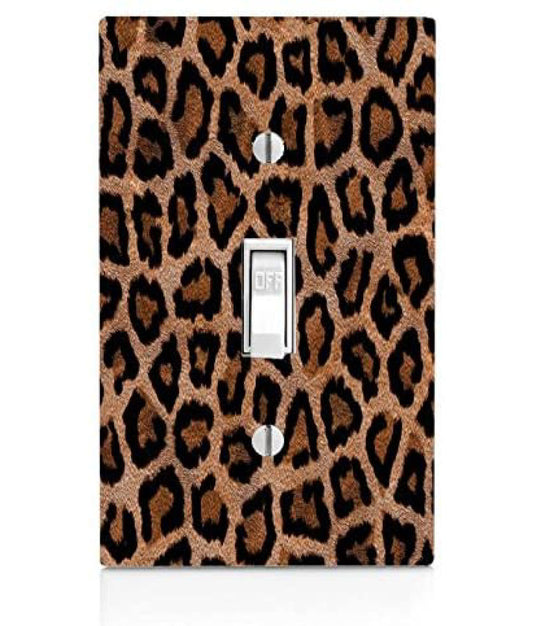 Leopard Print Design, Brown, Plastic Single Toggle Light Plate Switch Wall Plate, 2.75 x 4.5 inches