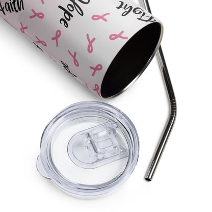 Pink Ribbon Hope Faith Fight Cancer Stainless Steel Tumbler