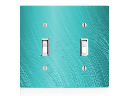 Wavy Lines, Plastic Double Gang Toggle Light Switch Wall Plate, Blue Teal Aqua, 4.75 x 4.75 inches