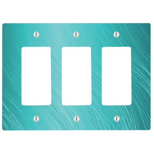 Wavy Lines Design Blue Teal Aqua Background 3 Gang Rocker Decorator Dimmer Wall Plate, 6.34 x 4.5 inches