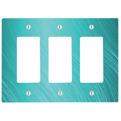 Wavy Lines Design Blue Teal Aqua Background 3 Gang Rocker Decorator Dimmer Wall Plate, 6.34 x 4.5 inches