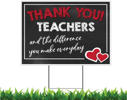 Thank You Teachers Chalkboard Hearts Yard Sign