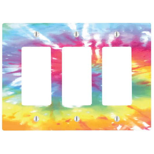 Tie Dye 3 Gang Rocker Decorator Dimmer Wall Plate, 6.34 x 4.5 inches