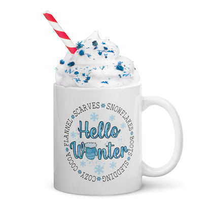Hello Winter White glossy mug