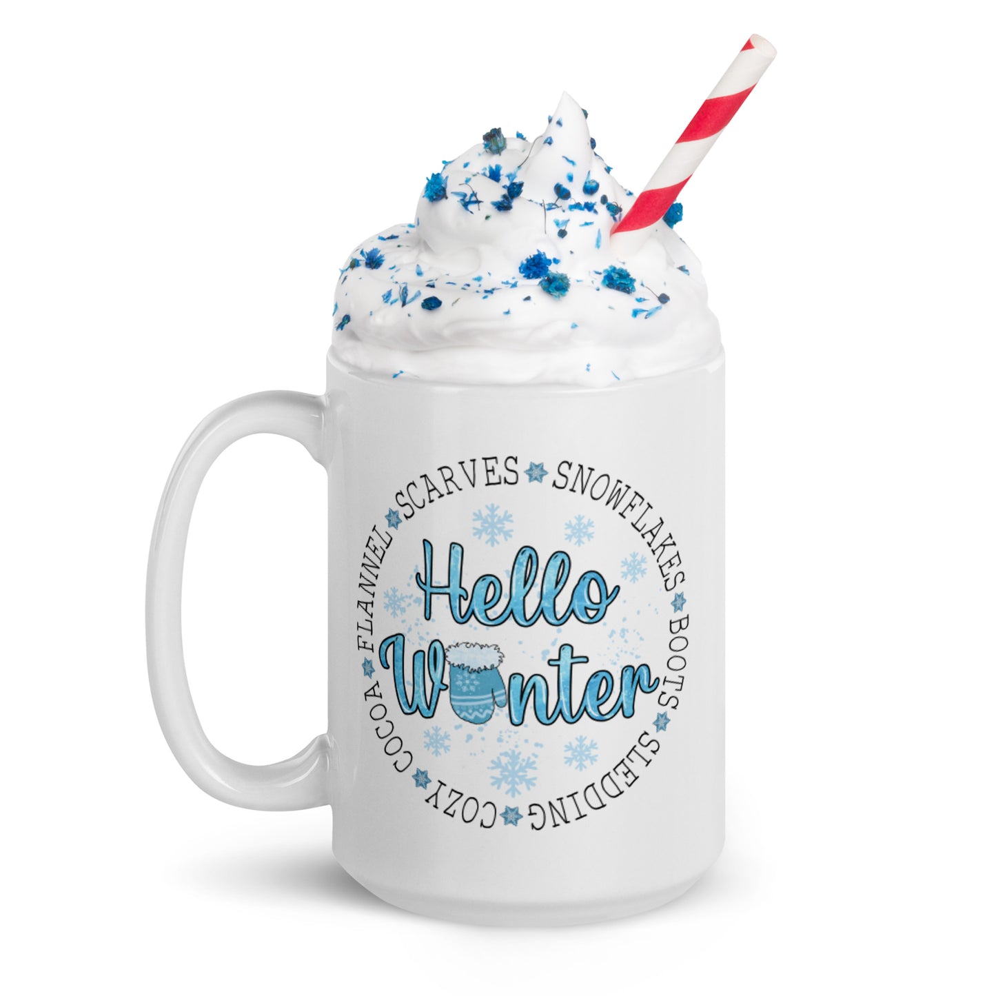 Hello Winter White glossy mug
